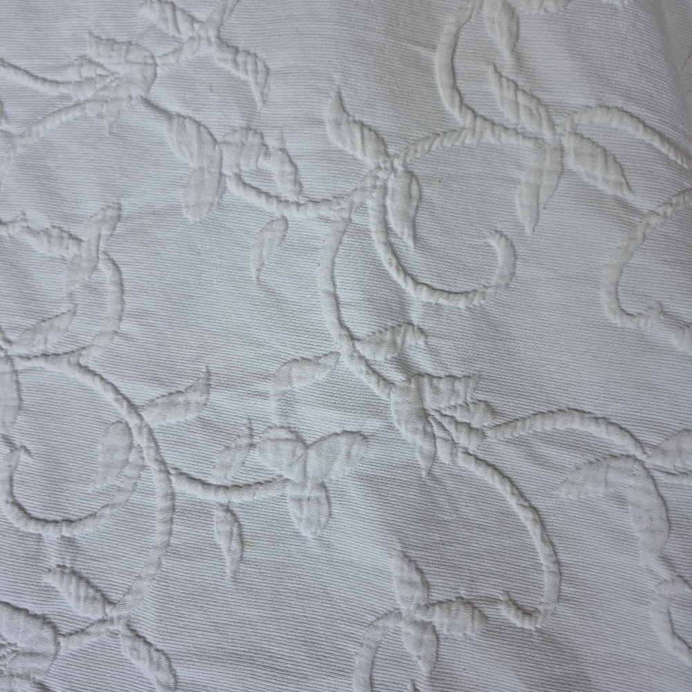 Classic White Cotton Bedspread With Raised Floral Pattern About 87" X 92"